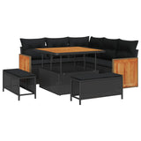 vidaXL Tuinbank Set met kussen 9 pcs Zwart poly rattan