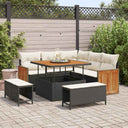vidaXL Tuinbank Set met kussen 9 pcs Zwart poly rattan