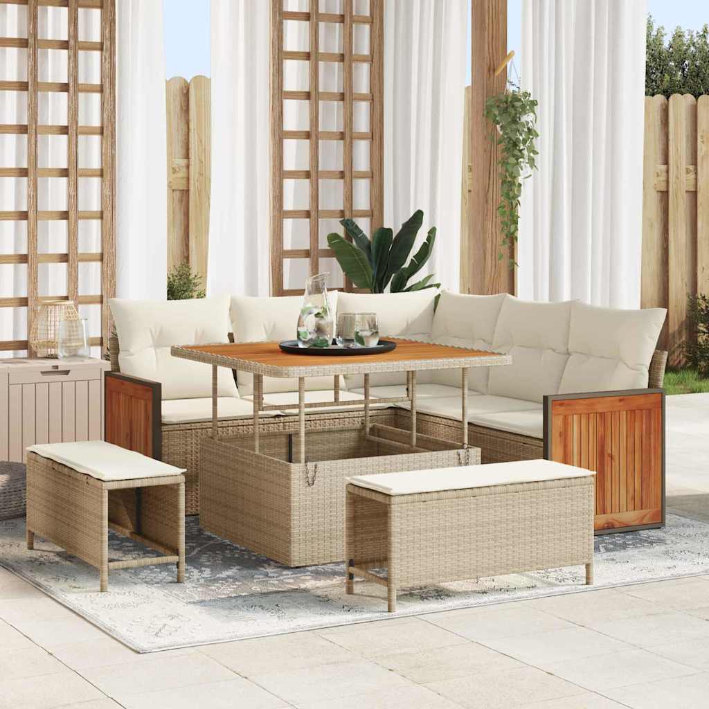 vidaXL Tuinbank Set met kussen 9 pcs Zwart poly rattan