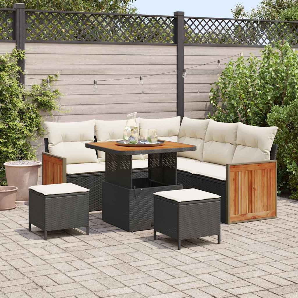 vidaXL Tuinbank Set met kussen 9 pcs Zwart poly rattan