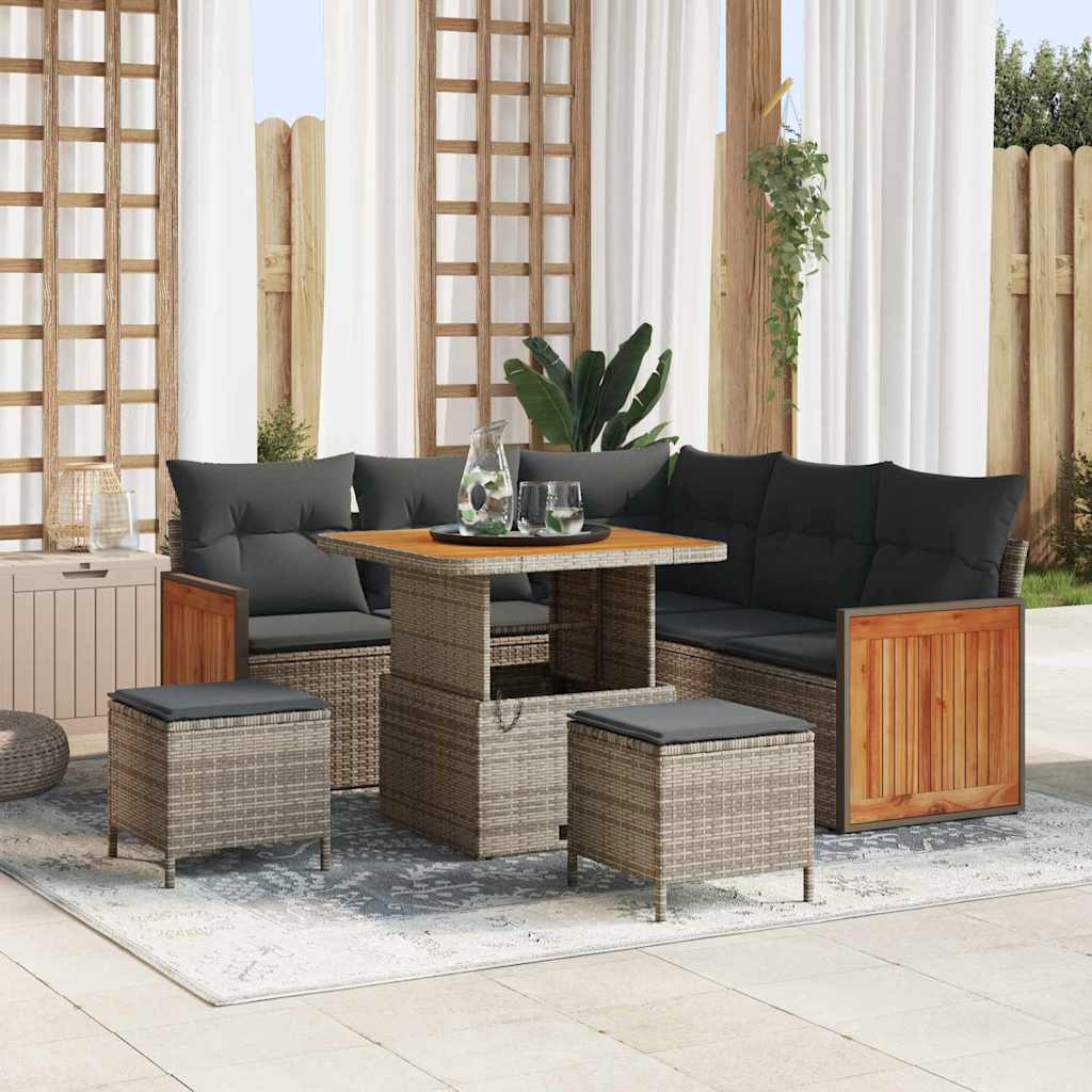 vidaXL Tuinbank Set met kussen 9 pcs Zwart poly rattan