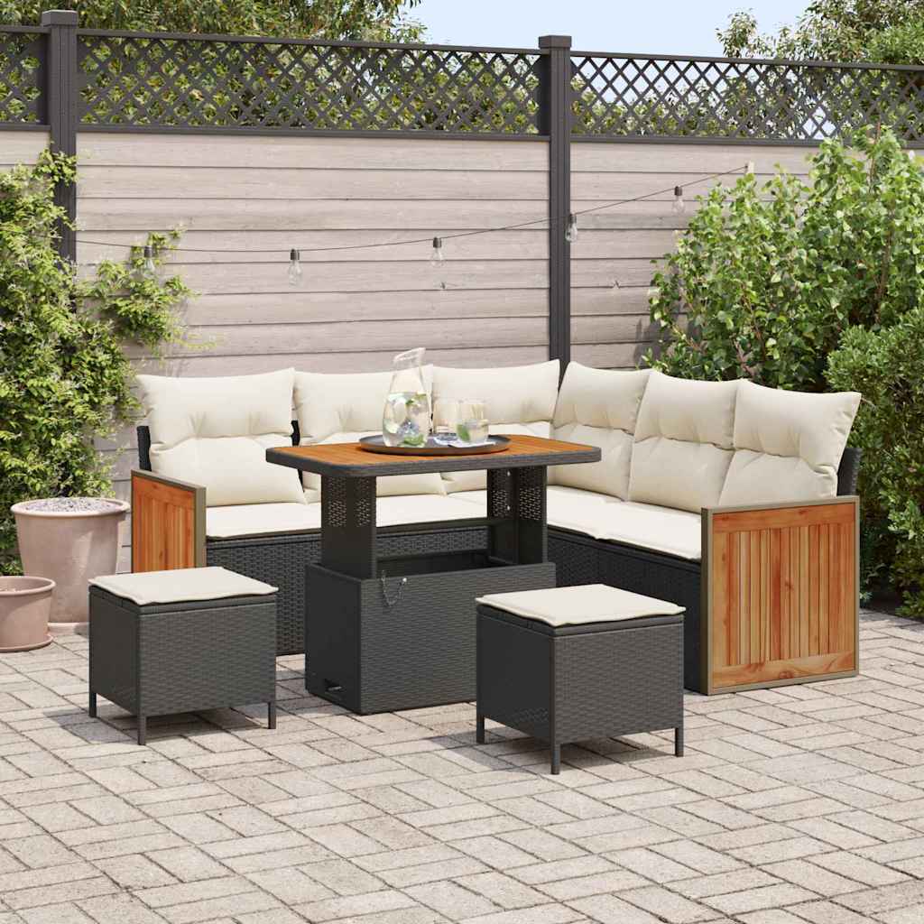 vidaXL Tuinbank Set met kussen 9 pcs Zwart poly rattan