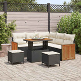 vidaXL Tuinbank Set met kussen 9 pcs Zwart poly rattan