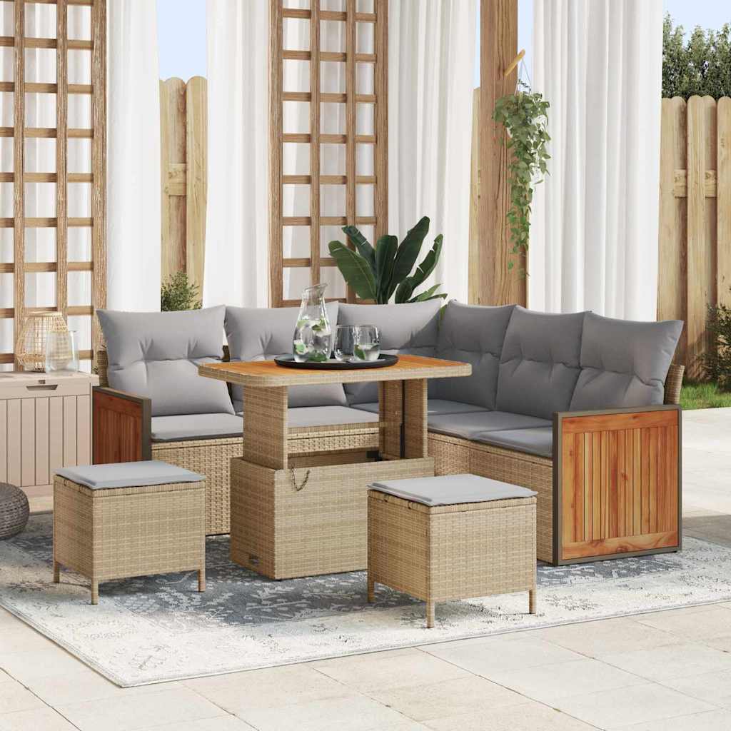 vidaXL Tuinbank Set met kussen 9 pcs Zwart poly rattan