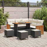 vidaXL Tuinbank Set met kussen 9 pcs Zwart poly rattan