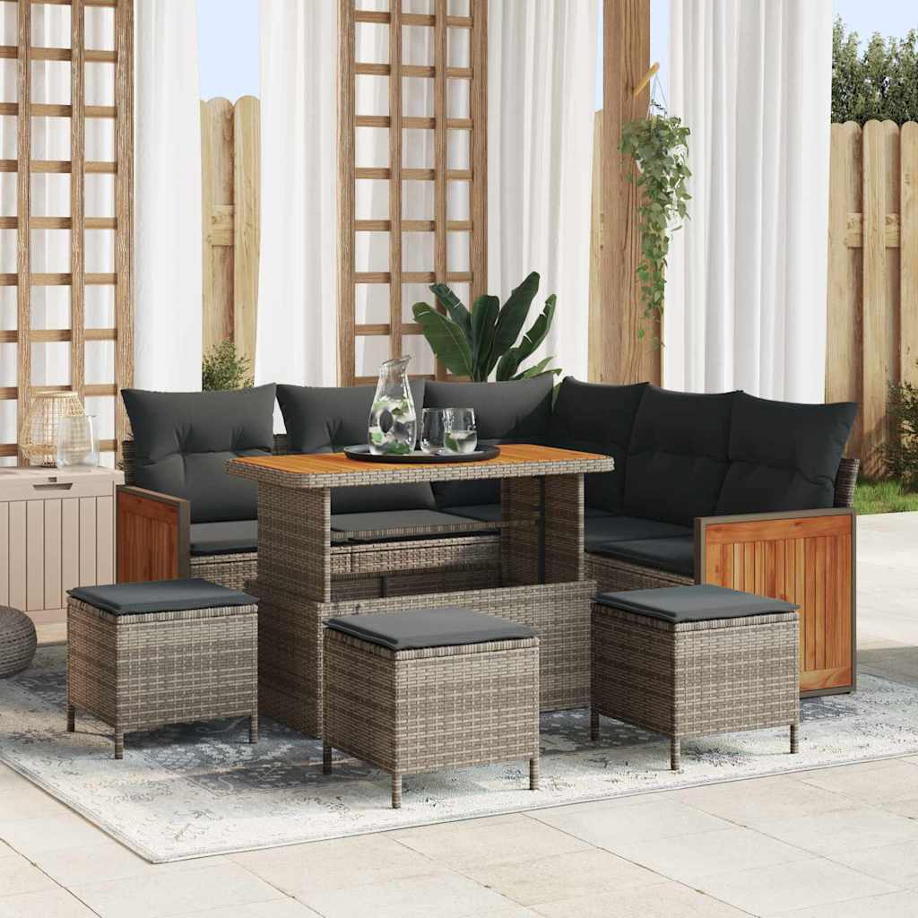 vidaXL Tuinbank Set met kussen 9 pcs Zwart poly rattan