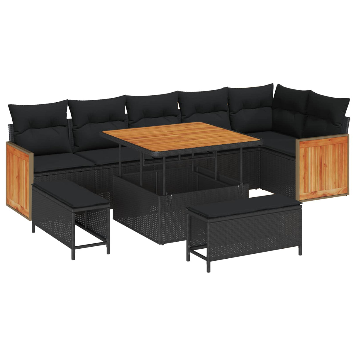 vidaXL Tuinbank Set met kussen 11 pcs Zwart poly rattan