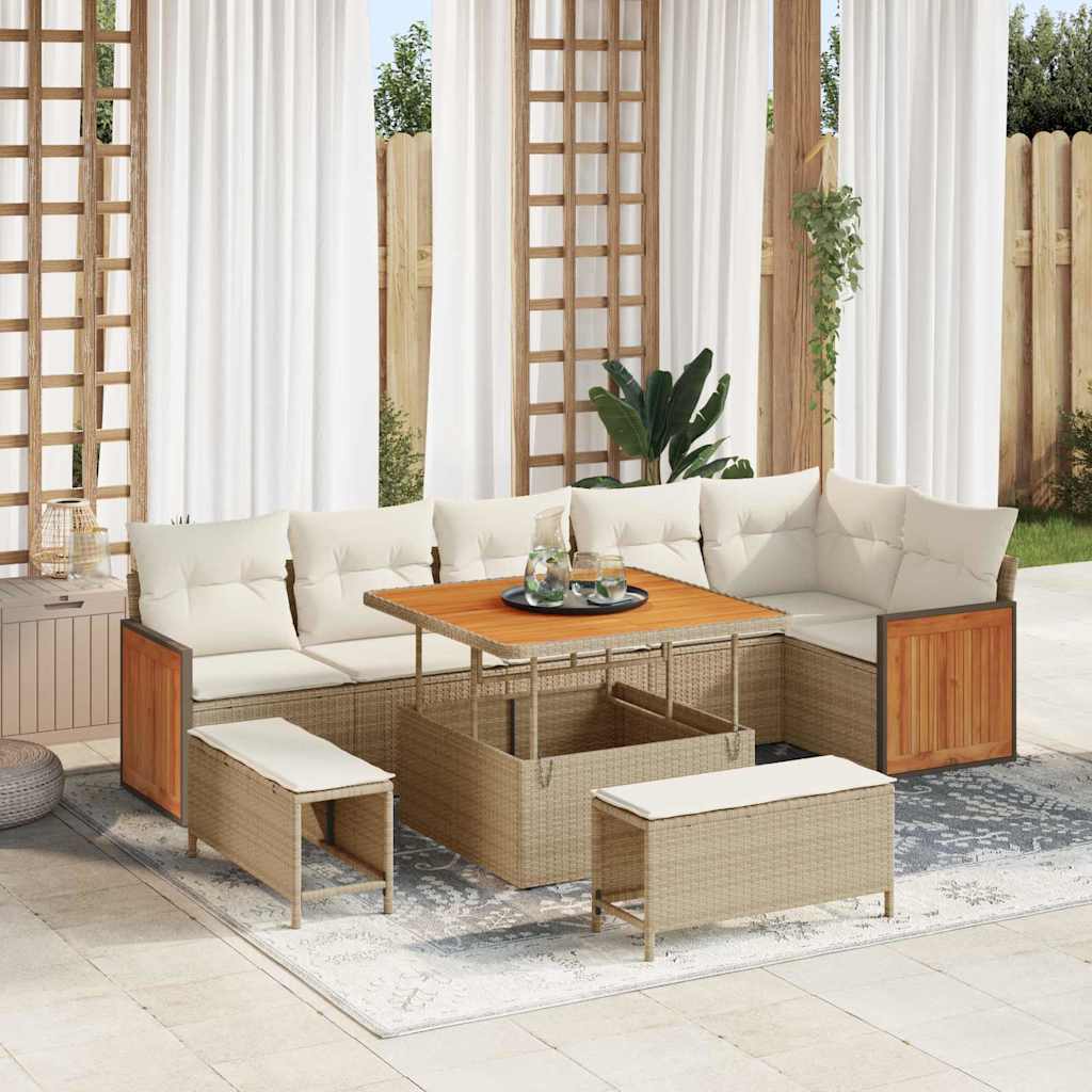 vidaXL Tuinbank Set met kussen 11 pcs Zwart poly rattan