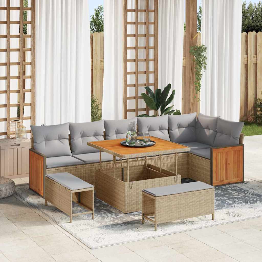 vidaXL Tuinbank Set met kussen 11 pcs Zwart poly rattan