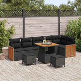 vidaXL Tuinbank Set met kussen 11 pcs Zwart poly rattan