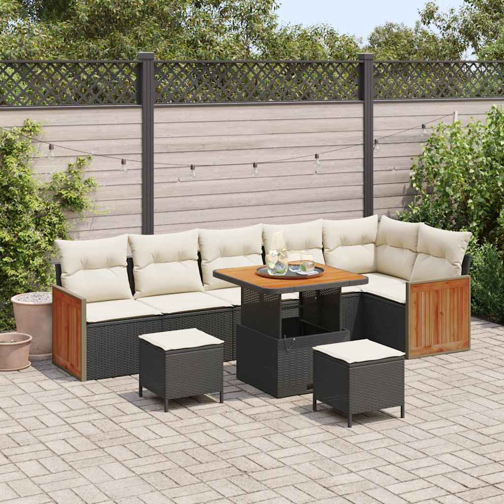 vidaXL Tuinbank Set met kussen 11 pcs Zwart poly rattan