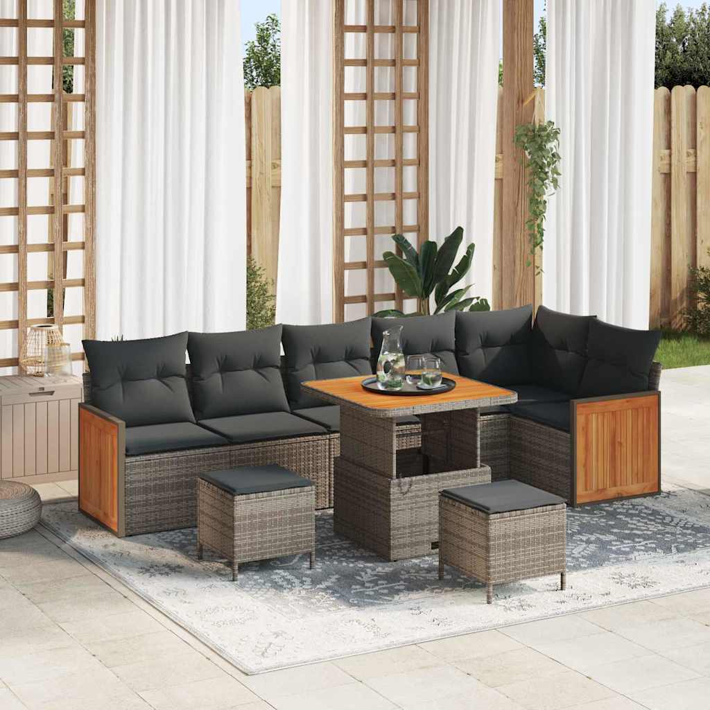 vidaXL Tuinbank Set met kussen 11 pcs Zwart poly rattan