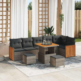 vidaXL Tuinbank Set met kussen 11 pcs Zwart poly rattan