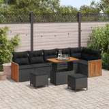 vidaXL Tuinbank Set met kussen 11 pcs Zwart poly rattan