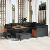 vidaXL Tuinbank Set met kussen 13 pcs Zwart poly rattan