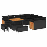 vidaXL Tuinbank Set met kussen 13 pcs Zwart poly rattan