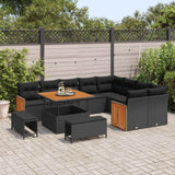 vidaXL Tuinbank Set met kussen 13 pcs Zwart poly rattan
