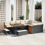 vidaXL Tuinbank Set met kussen 13 pcs Zwart poly rattan