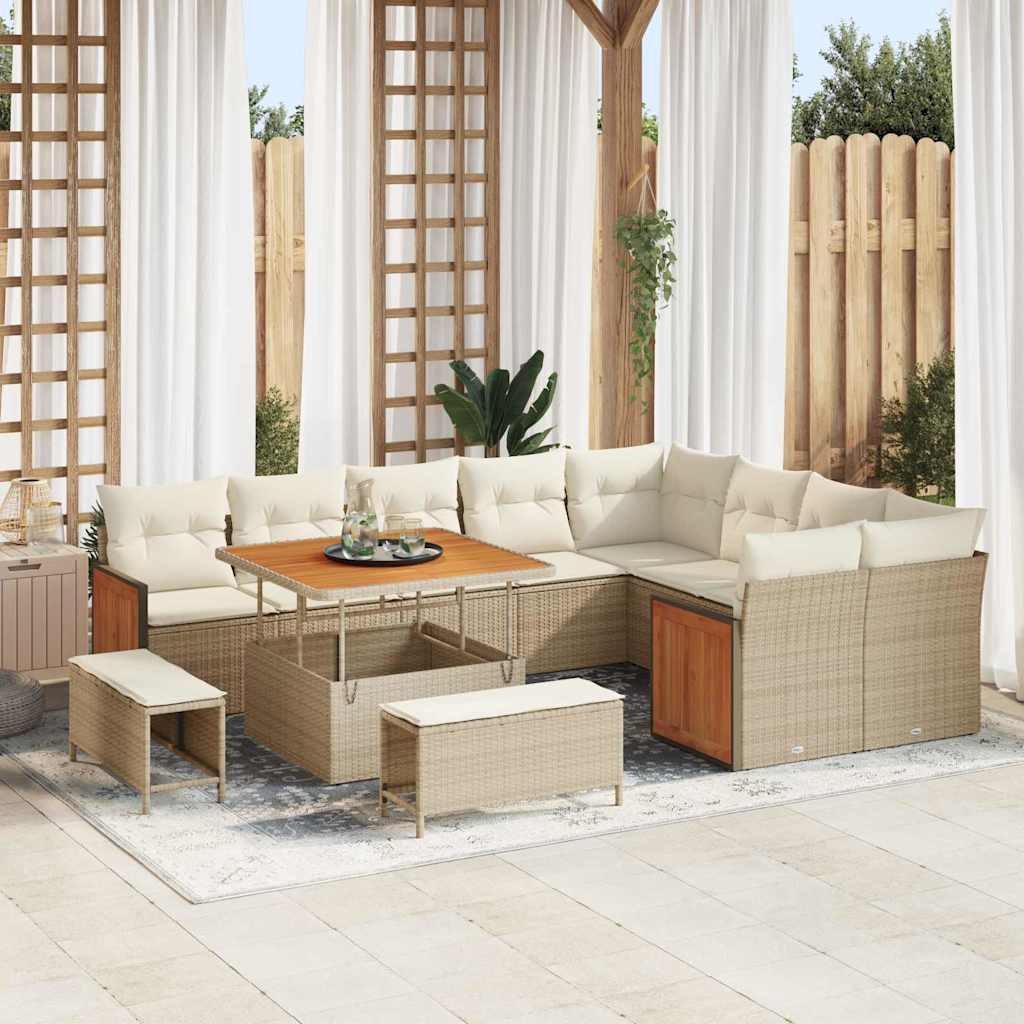 vidaXL Tuinbank Set met kussen 13 pcs Zwart poly rattan