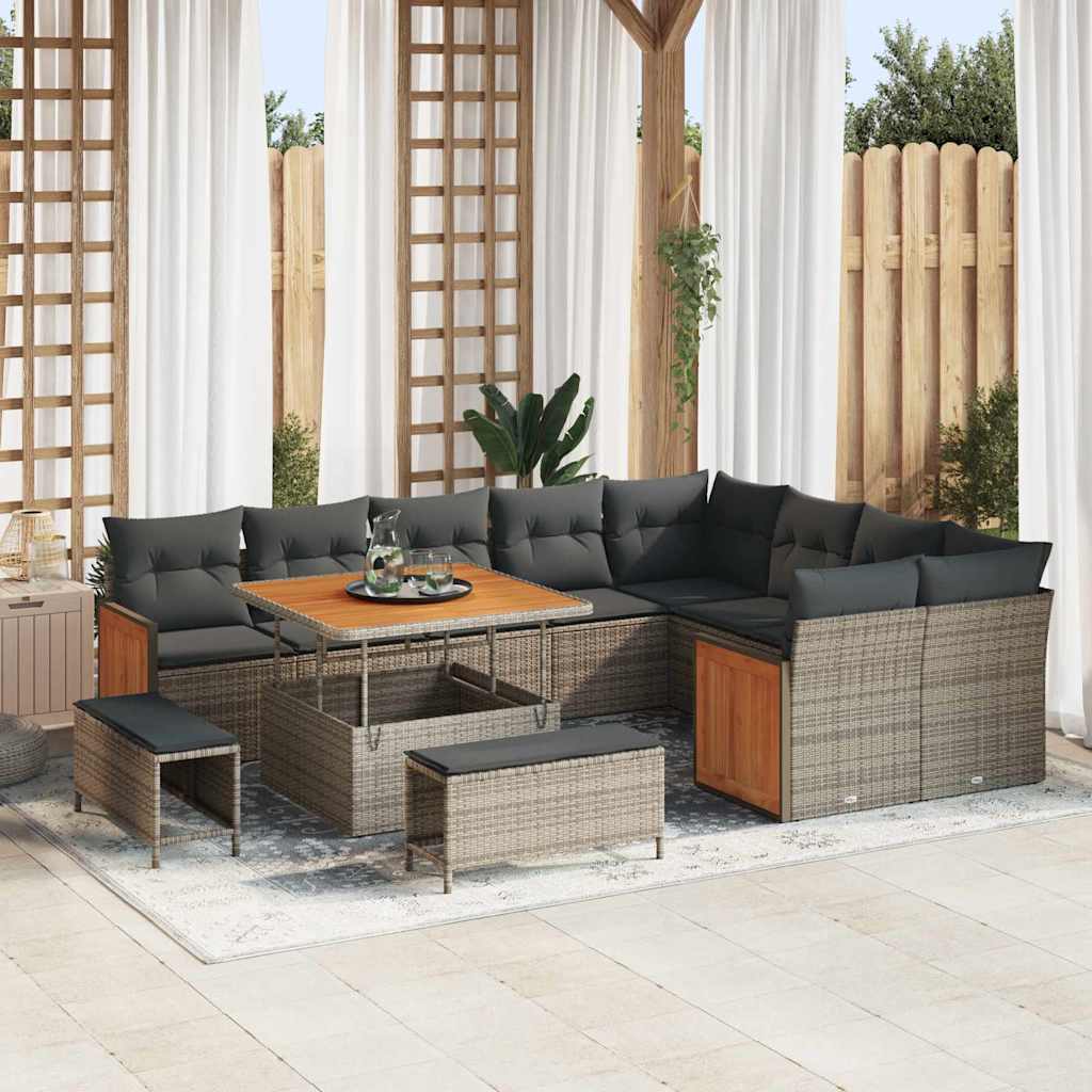 vidaXL Tuinbank Set met kussen 13 pcs Zwart poly rattan