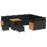vidaXL Tuinbank Set met kussen 13 pcs Zwart poly rattan