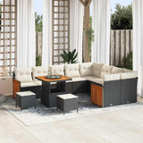 vidaXL Tuinbank Set met kussen 13 pcs Zwart poly rattan