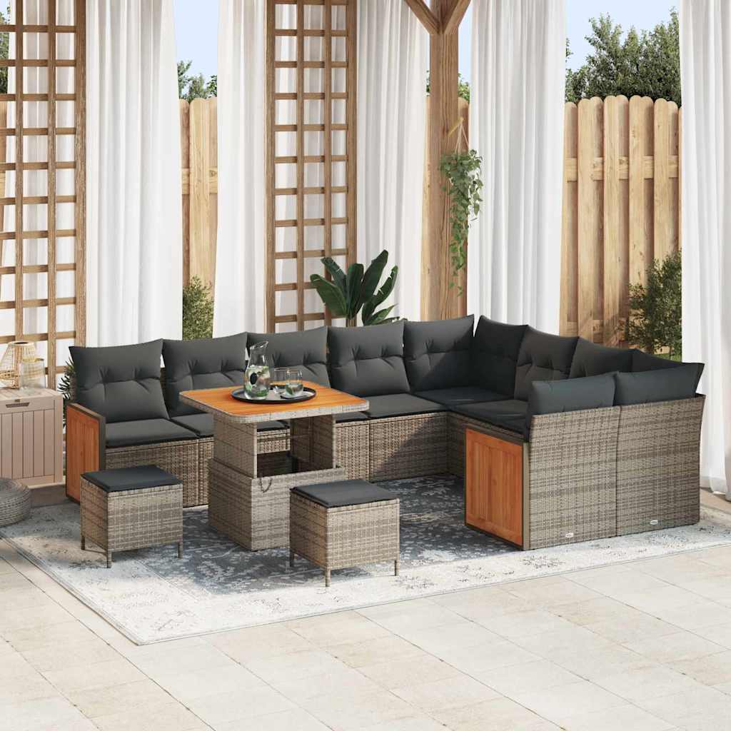 vidaXL Tuinbank Set met kussen 13 pcs Zwart poly rattan