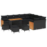 vidaXL Tuinbank Set met kussen 13 pcs Zwart poly rattan