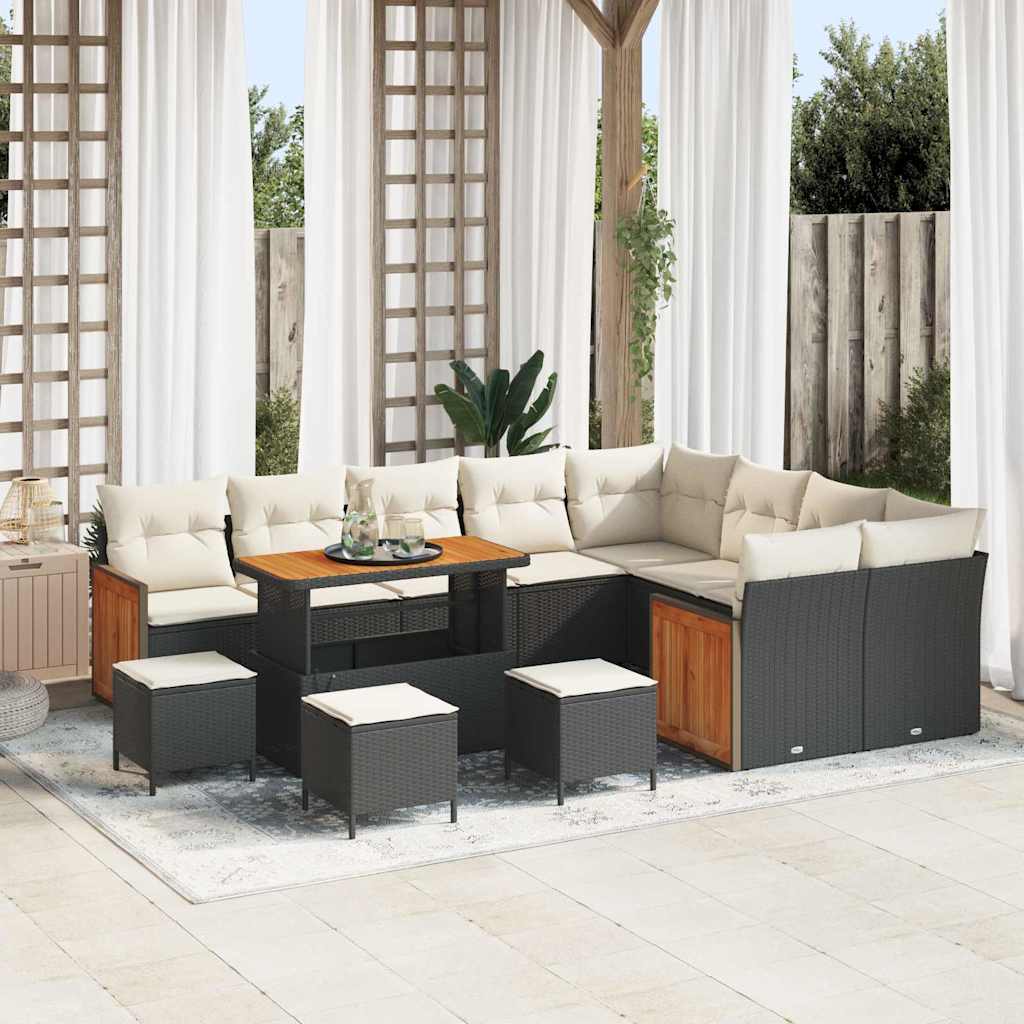 vidaXL Tuinbank Set met kussen 13 pcs Zwart poly rattan