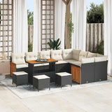 vidaXL Tuinbank Set met kussen 13 pcs Zwart poly rattan