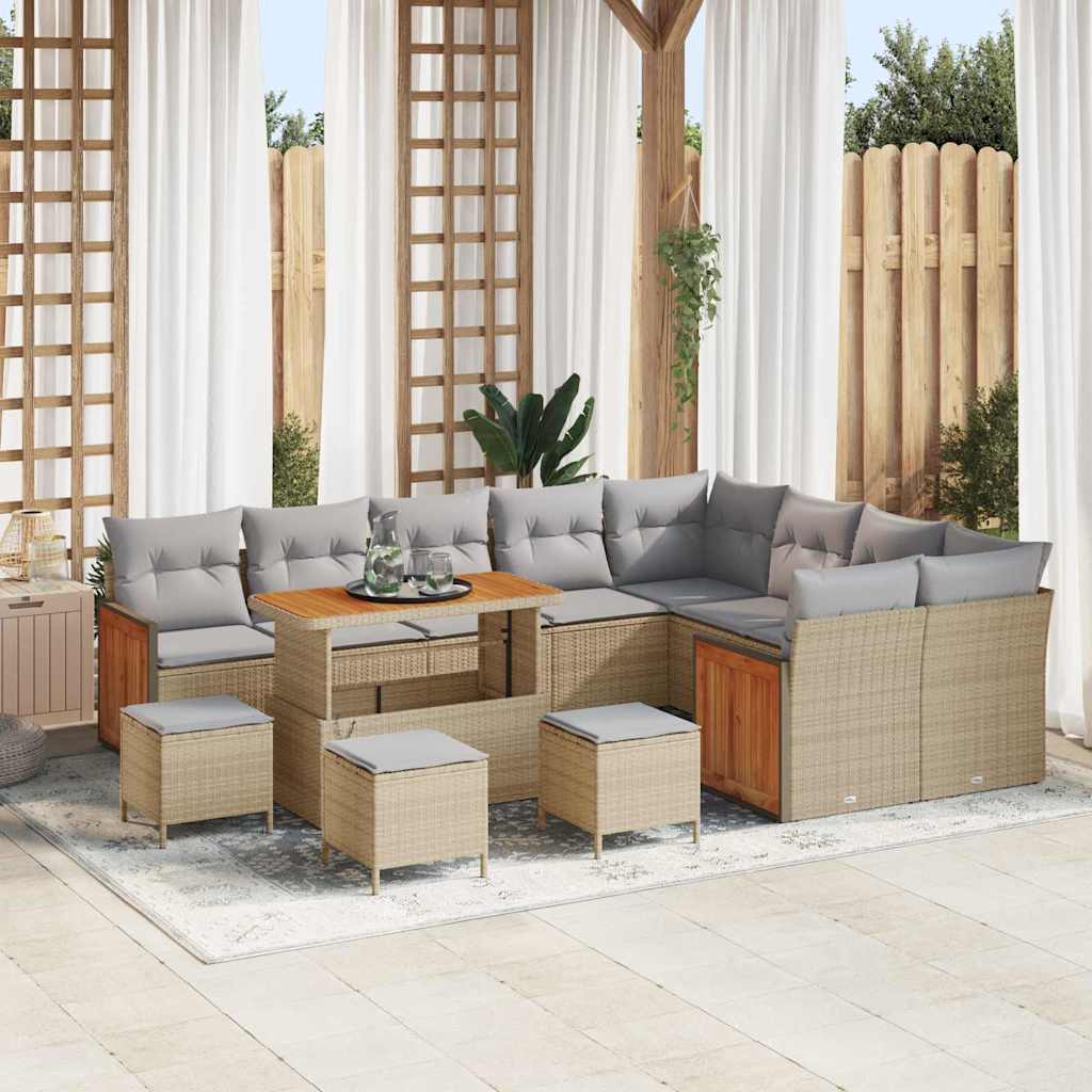 vidaXL Tuinbank Set met kussen 13 pcs Zwart poly rattan