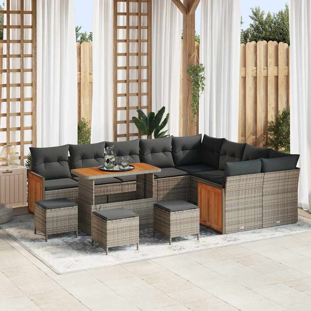 vidaXL Tuinbank Set met kussen 13 pcs Zwart poly rattan