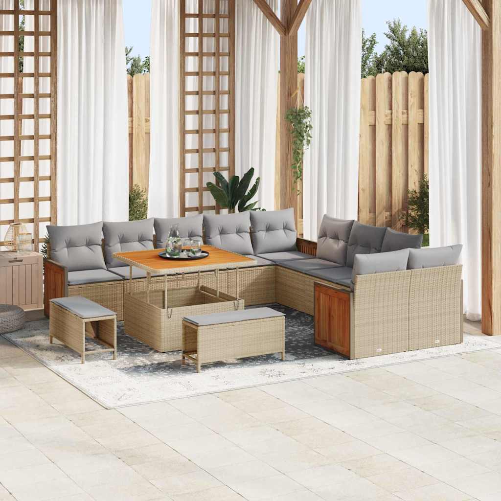 vidaXL Tuinbank Set met kussen 17 pcs Zwart poly rattan