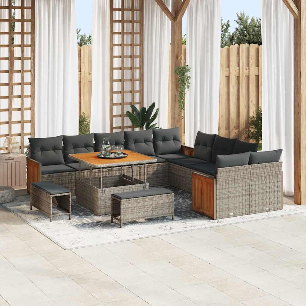 vidaXL Tuinbank Set met kussen 17 pcs Zwart poly rattan
