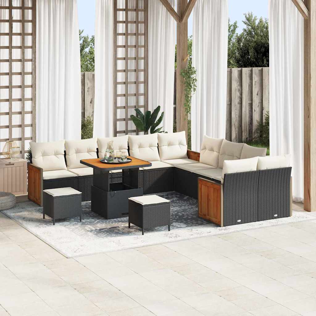 vidaXL Tuinbank Set met kussen 17 pcs Zwart poly rattan