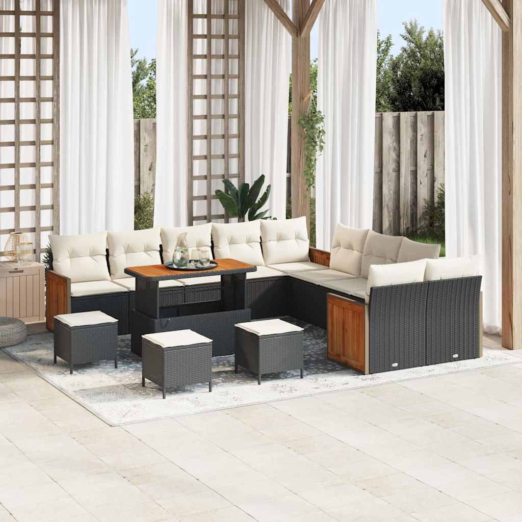 vidaXL Tuinbank Set met kussen 17 pcs Zwart poly rattan