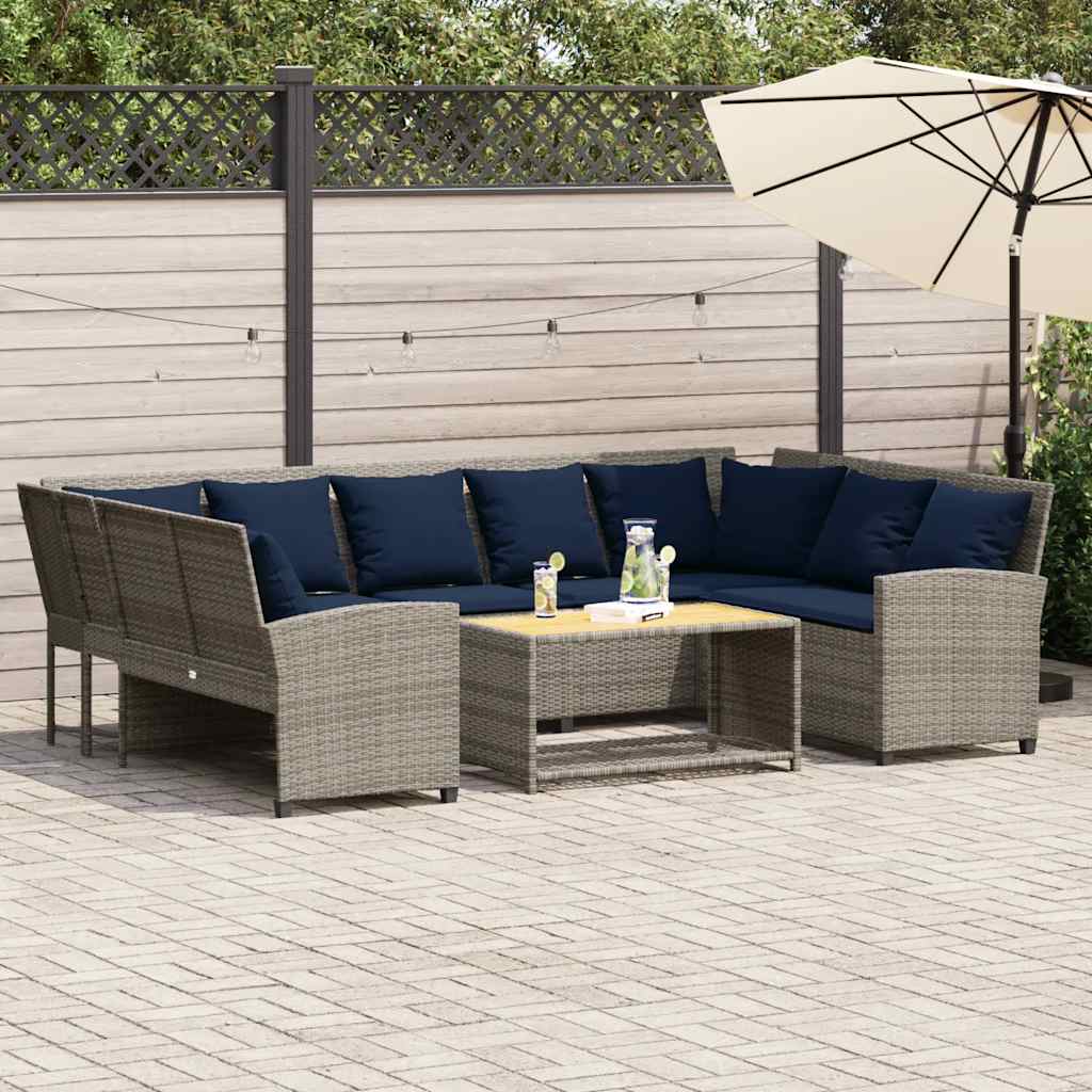 vidaXL Tuinbank 5-zits met kussens poly rattan grijs