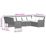 vidaXL Tuinbank 5-zits met kussens poly rattan grijs