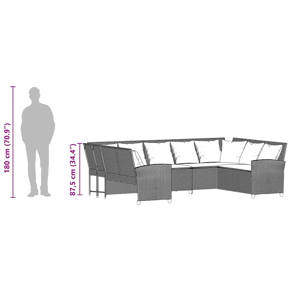 vidaXL Tuinbank 5-zits met kussens poly rattan grijs