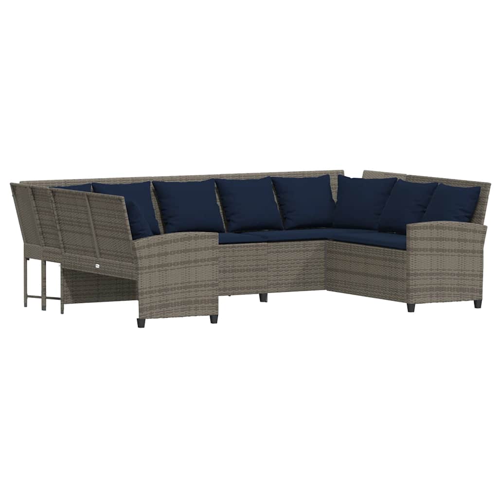 vidaXL Tuinbank 5-zits met kussens poly rattan grijs