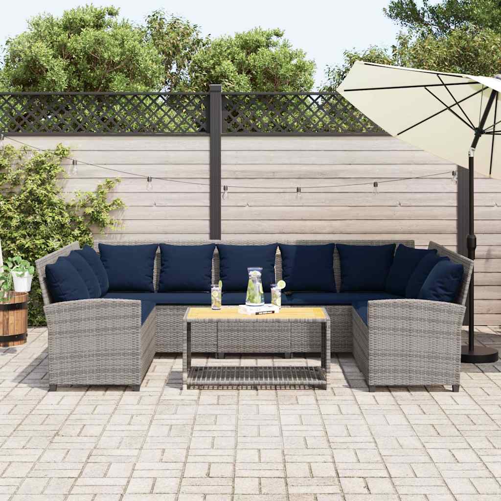 vidaXL Tuinbank 5-zits met kussens poly rattan grijs