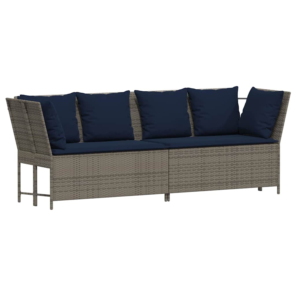 vidaXL Tuinbank 5-zits met kussens poly rattan grijs