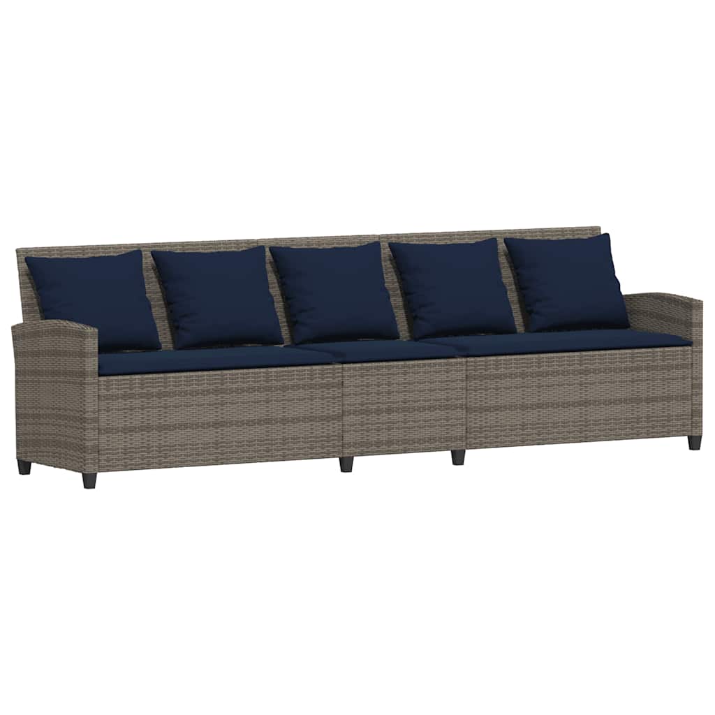vidaXL Tuinbank 5-zits met kussens poly rattan grijs
