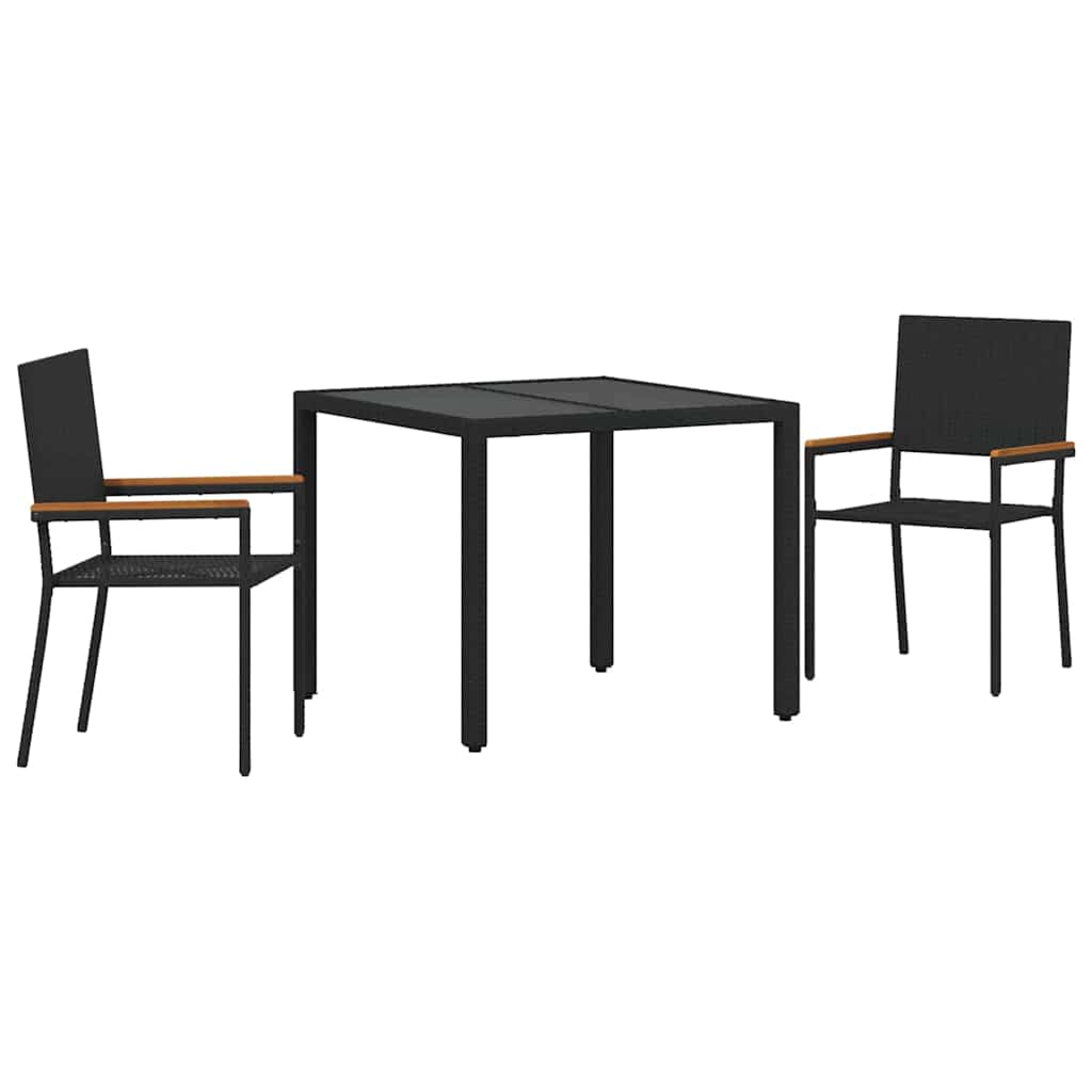 vidaXL Tuin Eettafel Set 3 pcs Zwart poly rattan