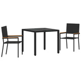 vidaXL Tuin Eettafel Set 3 pcs Zwart poly rattan