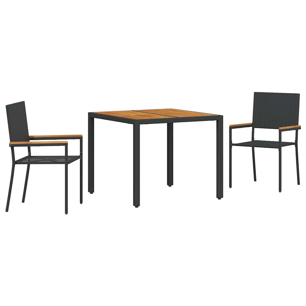 vidaXL Tuin Eettafel Set 3 pcs Zwart poly rattan