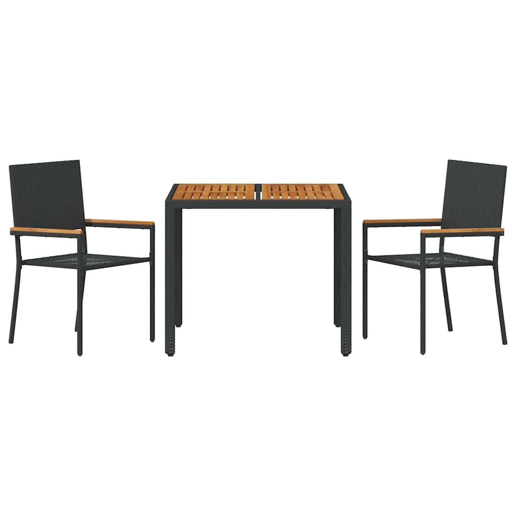 vidaXL Tuin Eettafel Set 3 pcs Zwart poly rattan