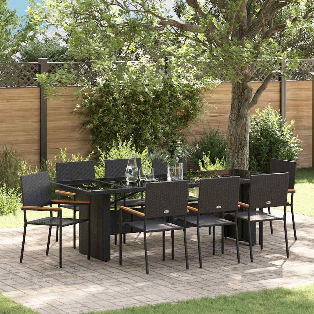 vidaXL Tuin Eettafel Set 9 pcs Zwart poly rattan