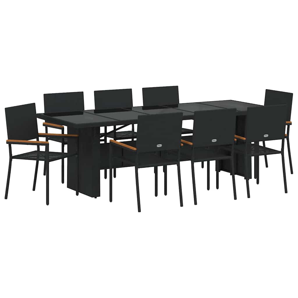 vidaXL Tuin Eettafel Set 9 pcs Zwart poly rattan