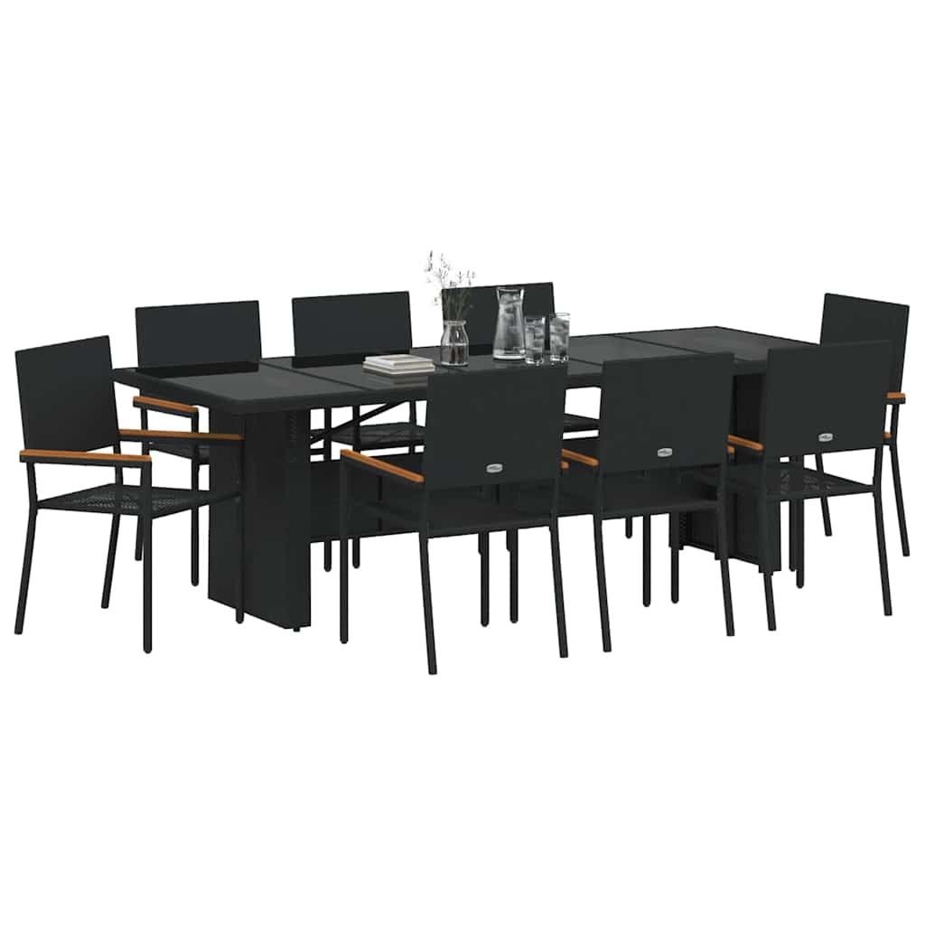 vidaXL Tuin Eettafel Set 9 pcs Zwart poly rattan